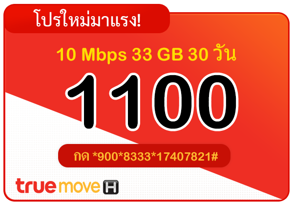 สมัครเน็ตทรู 1100 บาท รายเดือน 30 วัน 10 Mbps
