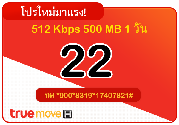 สมัครเน็ตทรู 22 บาท รายวัน 24 ชั่วโมง 512 Kbps