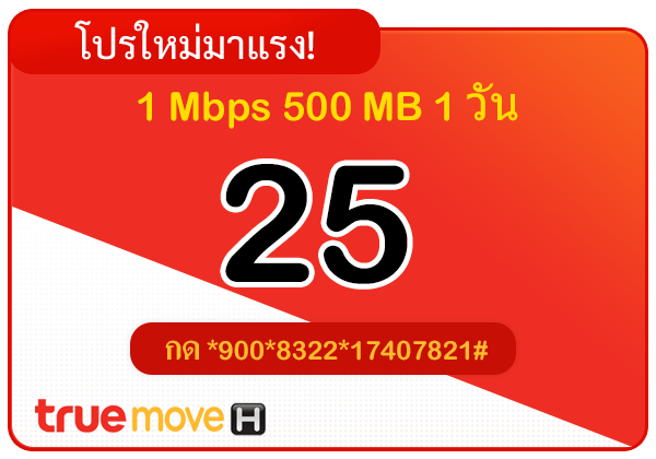 สมัครเน็ตทรู 25 บาท รายวัน 24 ชั่วโมง 1 Mbps